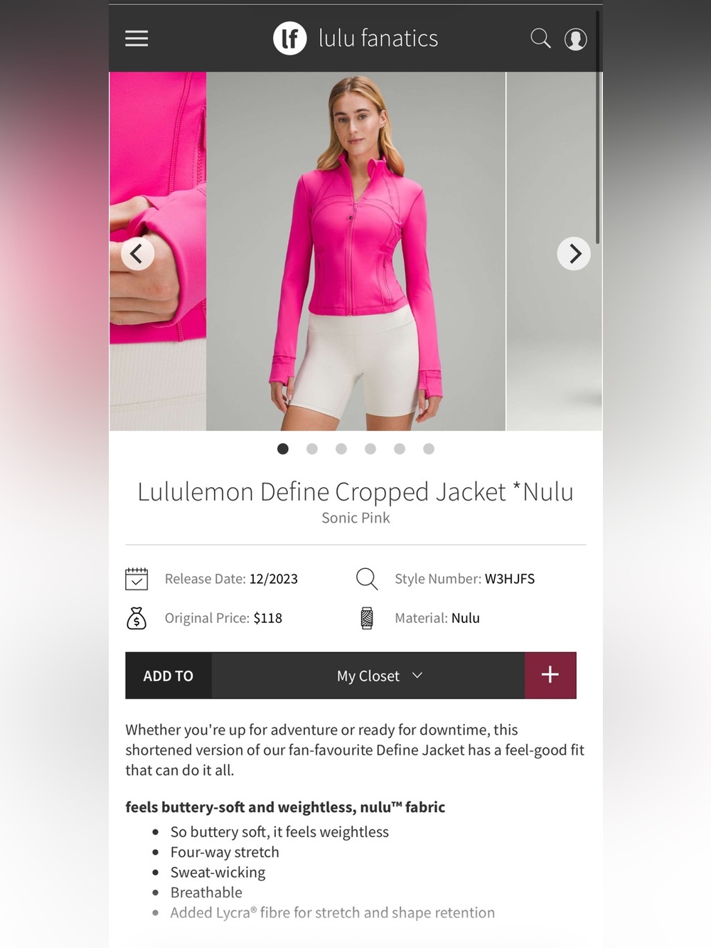 Lululemon Define Cropped Jacket - Sonic Pink - Picture 9 of 9